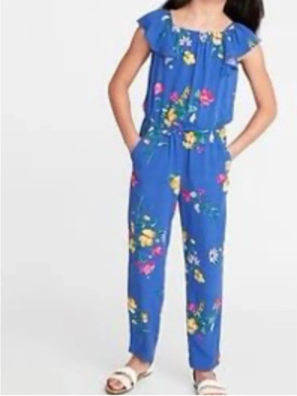 Old Navy Blue Floral Girls Jumpsuit
